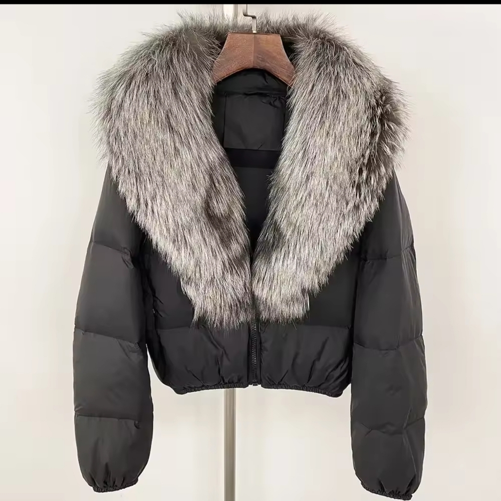 Down Coat Women Winter Real Natural Fox Fur Collar V-neck Thick Warm Duck Down - Picture 7 of 7